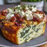 A golden frittata filled with spinach, feta, and tangy sun-dried tomatoes, baked to perfection for a hearty brunch.  