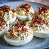 Smoked salmon deviled eggs topped with everything seasoning—perfect for parties and holiday gatherings.  