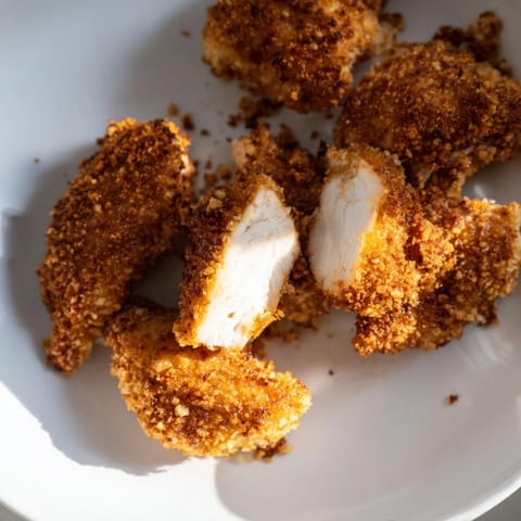 Close-up photo of freshly fried chicken nuggets, showcasing the delicious, crunchy, golden crust.