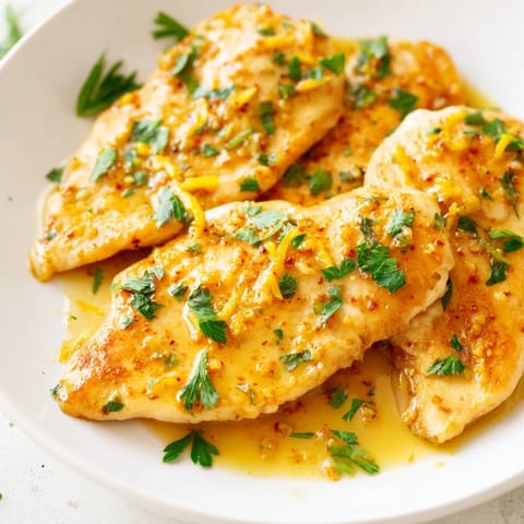 Sizzling Lemon Pepper Chicken in a skillet, coated in glossy butter sauce, ready to serve over steamed rice for dinner.  