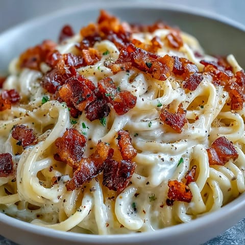 A close-up shows glistening celeriac strands tossed with golden pancetta, ready to serve with black pepper.