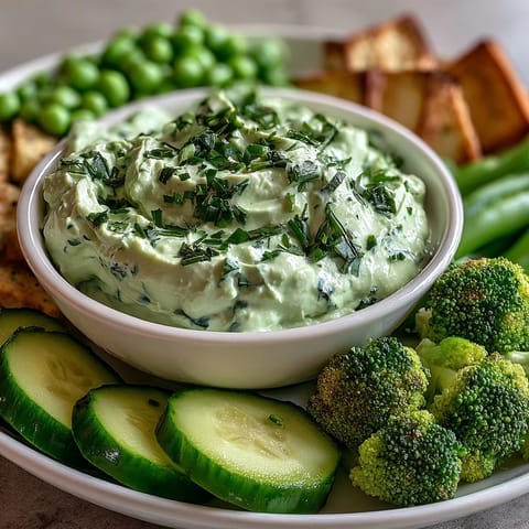 Vibrant vegetable platter featuring crisp cucumbers, snap peas, and creamy avocado ranch for a refreshing appetizer.