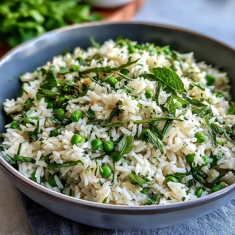 Spring Pea and Mint Rice Pilaf with vibrant green peas and fresh mint, a fragrant and colorful side dish perfect for spring meals.  