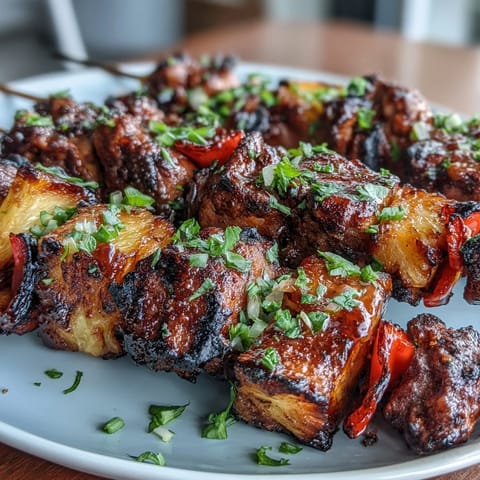 Sweet and savory Grilled Pineapple Chicken Skewers with caramelized pineapple and smoky chicken, perfect for summer BBQs.