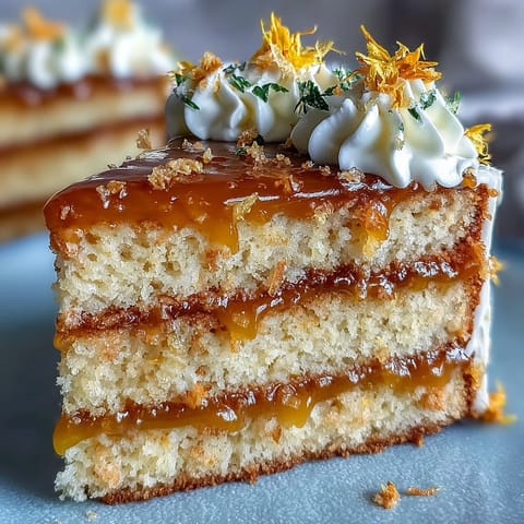 Mother's Day Lemon Curd Layer Cake with Edible Flowers, a stunning dessert with zesty lemon curd between soft sponge layers and elegant floral decoration.