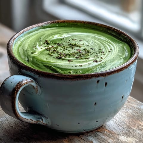 Vibrant matcha oat milk latte looks naturally green, perfect for a healthy energizing treat.