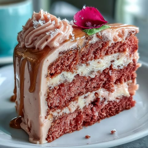 Elegant pink Bridal Shower Rosé Velvet Cake with shimmering gold drip.