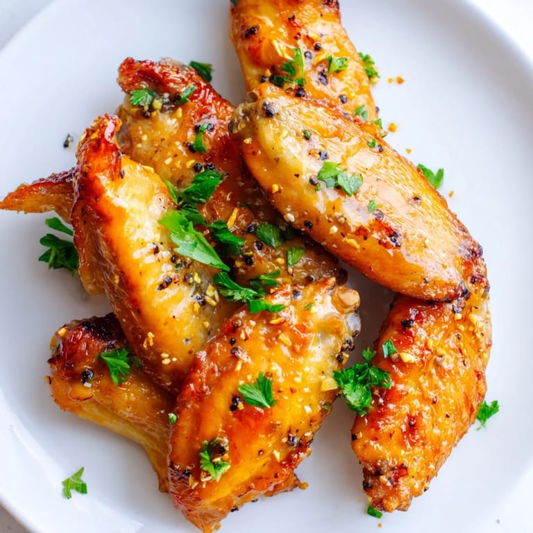 Close-up shot shows flavorful Lemon Pepper Wings, glistening with lemon butter and cracked pepper.