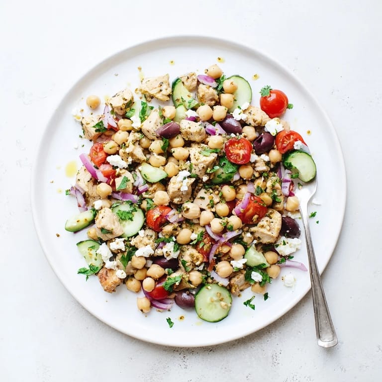 Served in a rustic white bowl, this high-protein gluten-free salad features vibrant cherry tomatoes and fresh parsley, perfect for a healthy lunch or light dinner.