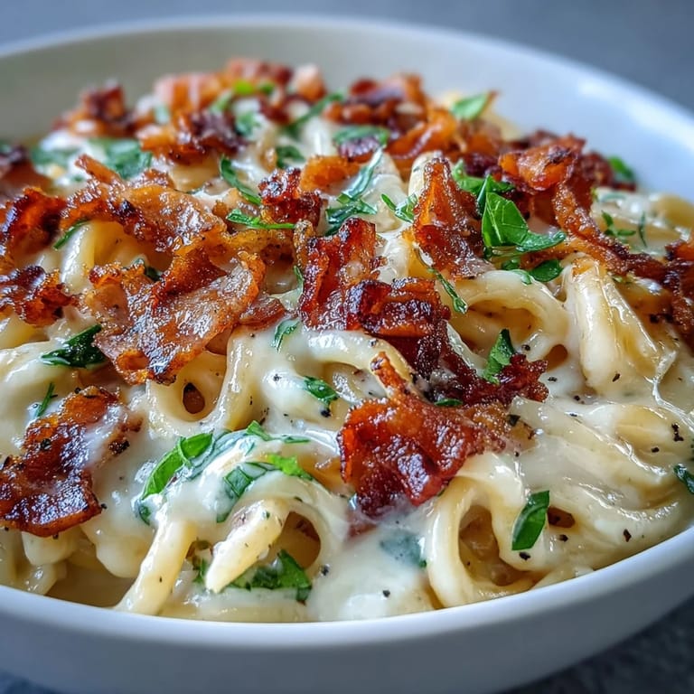 Low-carb Celeriac Carbonara plated with a crisp white wine, perfect for a quick Italian-inspired weeknight dinner.