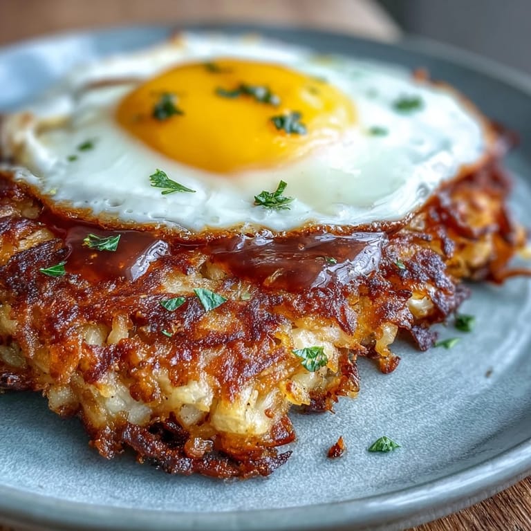 A close-up of golden brown Celeriac Rösti, a crispy vegetarian hash brown alternative served with a dollop of red harissa yogurt and lemon.