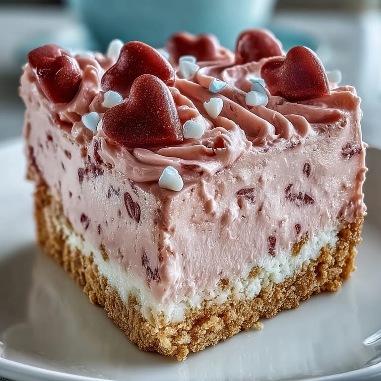 Perfectly chilled Candy Hearts Fake Cake is plated for a sweet celebration, ready to slice and share at parties.