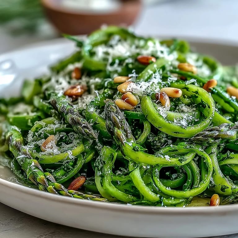 Tender asparagus ribbons drizzled with lemon vinaigrette and topped with Parmesan for a refreshing vegetarian side dish.