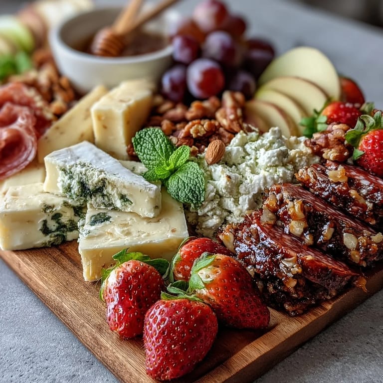 Vibrant spring charcuterie board featuring cured meats, cheeses, and fresh fruits garnished with edible flowers for a seasonal touch.