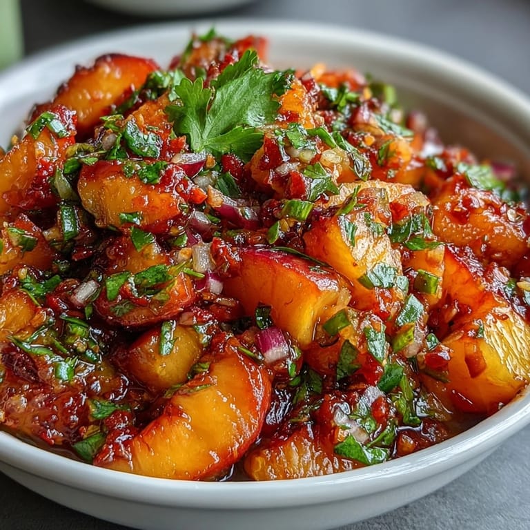 Sweet and spicy peach jalapeño salsa brightens a seafood dinner plate.